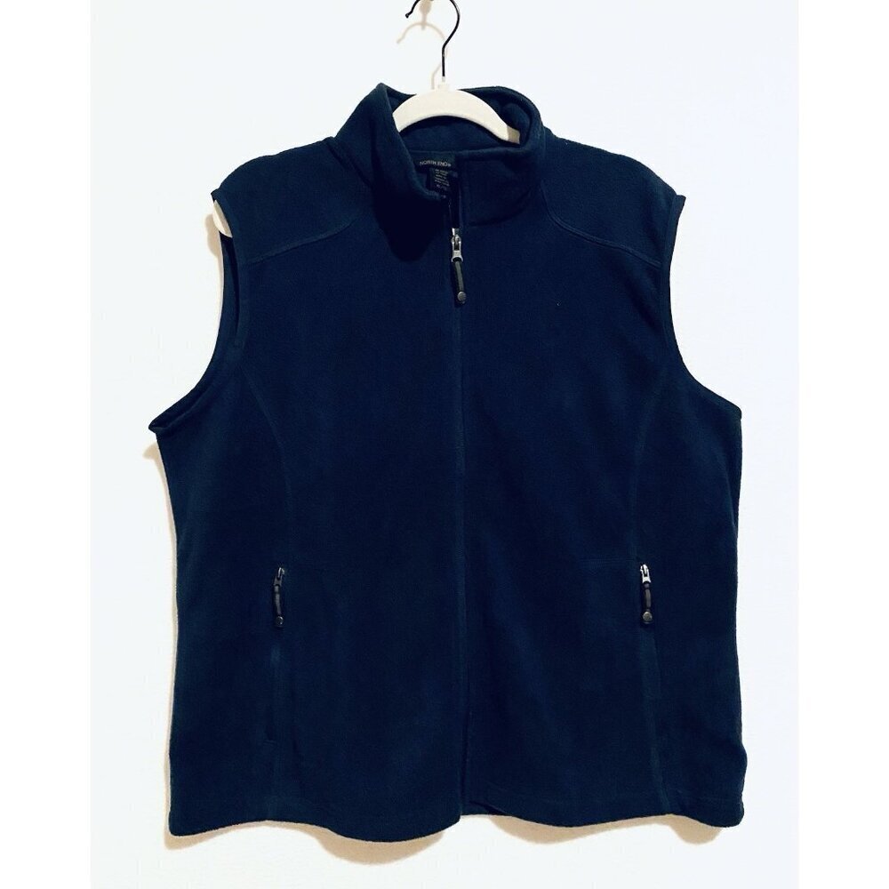 North End Vest Womens XL Navy Blue Embroidered Dachshund Zip Up Pockets Cozy